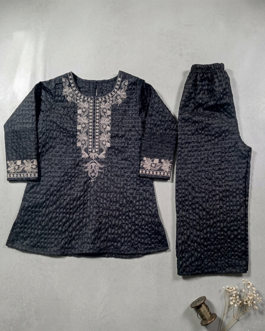 Elegant Black Embroidered 2 Piece Suit