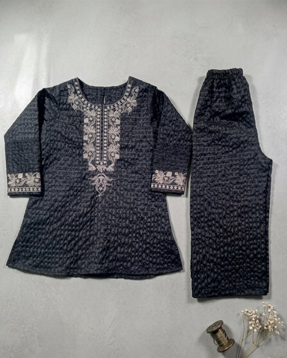 Elegant Black Embroidered 2 Piece Suit