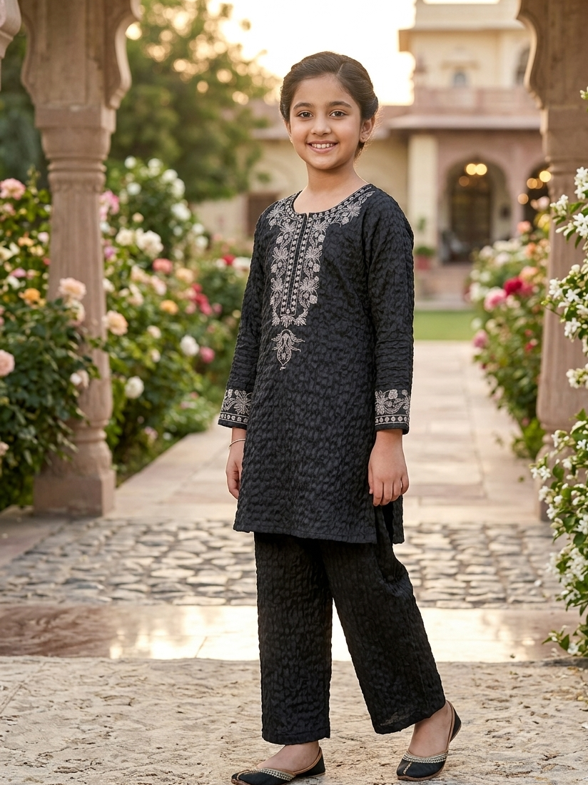 Elegant Black Embroidered 2 Piece Suit