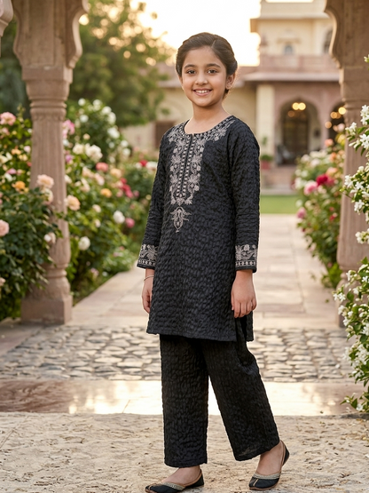 Elegant Black Embroidered 2 Piece Suit