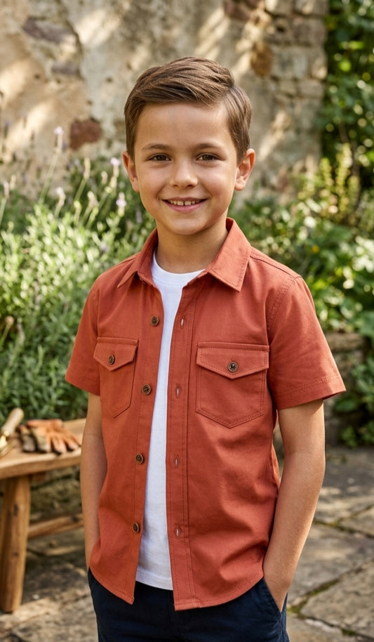 Double pocket kids casual shirts
