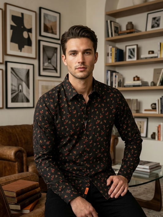 Vintage Floral Black Shirt For mens