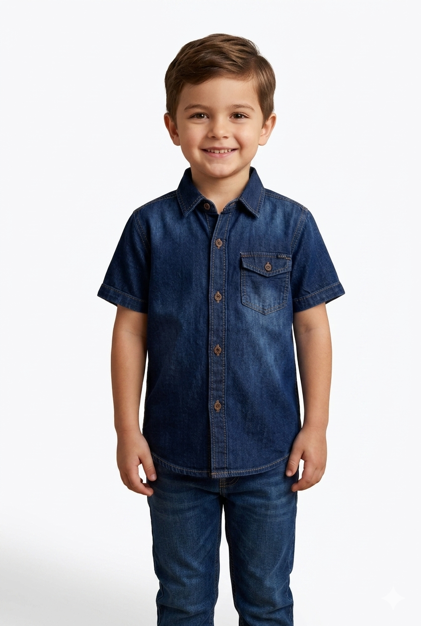 Classic indigo denim cotton shirt for kids