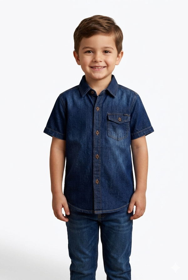 Classic indigo denim cotton shirt for kids