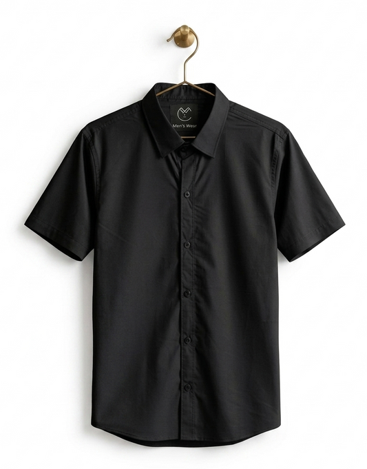 Men’s Luxury Black Slim Fit Short Sleeve Shirt