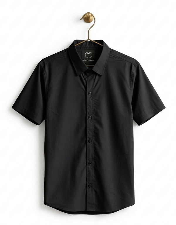 Men’s Luxury Black Slim Fit Short Sleeve Shirt
