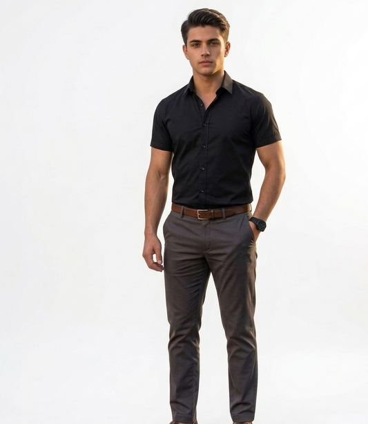 Men’s Luxury Black Slim Fit Short Sleeve Shirt