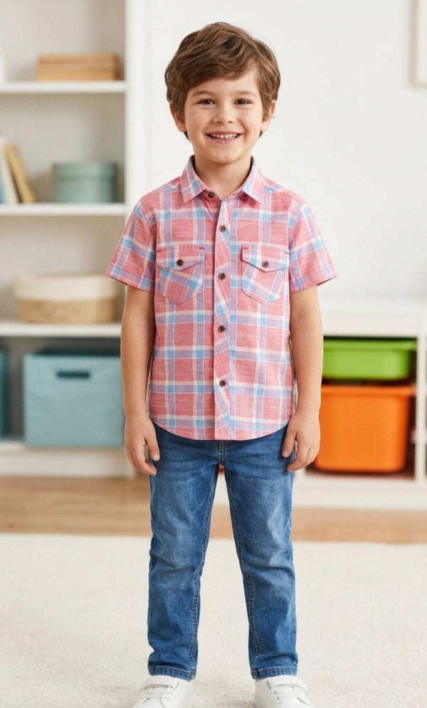 Playful Vibe Checkered Kids Shirt