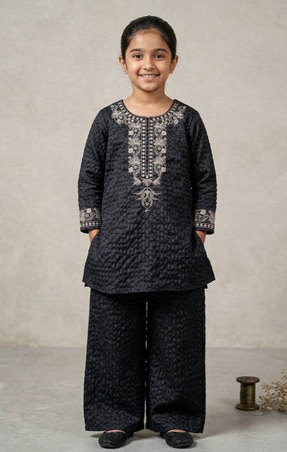 Elegant Black Embroidered 2 Piece Suit