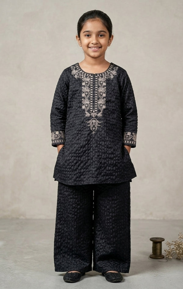 Elegant Black Embroidered 2 Piece Suit